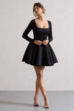 Winslet Black Square Neck Skater Mini Dress