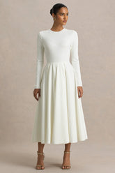 Bellamy Cream Crew Neck Long Sleeve Midi Dress