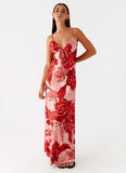 Flora Satin Maxi Dress Sicily Sunsets Print