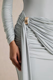 Melissa Blue Long Sleeve Wrap Maxi Dress With Draped Detailing