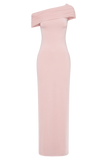 Cassandra Off Shoulder Slinky Maxi Dress Pale Pink