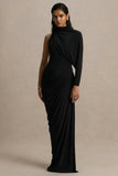 Aphra Black High Neck Maxi Dress With Cape Sleeve