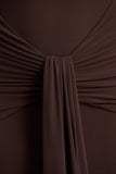 Saffie Chocolate Extreme Plunge Wrap Maxi Dress With Long Sleeves And Ruched Detailing