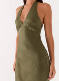 Heavy Hearted Satin Maxi Dress Khaki