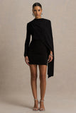 Celeste Black Long Sleeve Mini Dress With Cape Sleeve