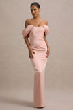 Annita Light Pink Satin Bardot Maxi Dress
