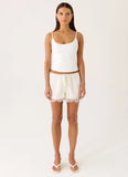 Tarina Lace Trim Mini Shorts Ivory