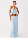 Mena Chiffon Spot Maxi Skirt Blue