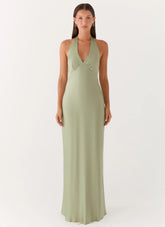 Heavy Hearted Satin Maxi Dress Sage