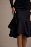 Sander Black Mesh Long Sleeve Ruffle Hem Midi Dress