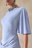 Emerelle Powder Blue Wide Neck Maxi Dress With Sash And Draped Detailing