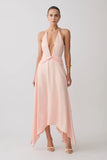 Cyra Plunge Satin Midi Dress Peach