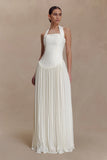 Stacie Pleated Halter Maxi Dress Ivory
