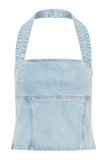 Dayna Denim Halter Top Light Blue
