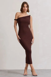 Salome Chocolate Brown Twisted Asymmetric Midi Dress