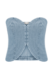 Tully Strapless Topstitch Denim Top 80S Blue