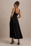 Parina Black Strappy Volume Hem Midi Dress