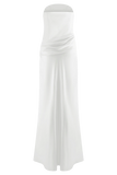 Jasmine Strapless Satin Maxi Dress White