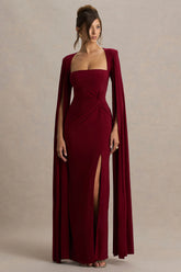 Claretta Berry Square Neck Twisted Maxi Dress With Cape Sleeves