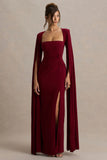 Claretta Berry Square Neck Twisted Maxi Dress With Cape Sleeves