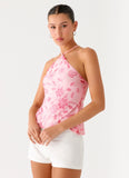 Janelle Beaded Halter Top Pink