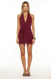 Jazmene Burgundy Halter Neck Wrap Mini Dress