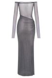 Nash Diamante Off Shoulder Maxi Dress Gunmetal