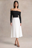 Frederica Black And White Bardot Neck Midi Dress