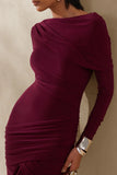 Kessara Burgundy Asymmetric Neck Maxi Dress With Sash And Gathered Detailing