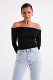 Lucinda Recycled Nylon Off Shoulder Top Black