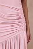 Kady Pink Asymmetric Neck Maxi Dress With Ruched Detailing