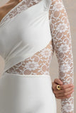 Moonlight White Asymmetric Maxi Dress With Lace Detailing