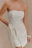 Steph Strapless Linen Mini Dress White