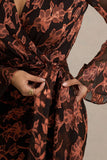 Lindsey Black And Rust Plunge Neck Wrap Mini Dress With Bell Sleeves And Sash Detail