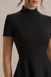Bellona Black High Neck High Low Midi Dress