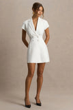 Etta White Plunge Neck Short Sleeved Blazer Mini Dress