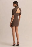 Perdi Brown Bodycon Mini Dress With Twisted Cape
