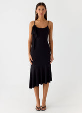 Tranquility Asymmetric Midi Dress Black