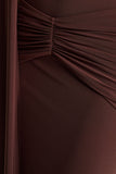 Hyla Brown High Neck Maxi Dress With Sash Detail