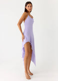 Sunmi Asymmetric Cowl Midi Dress Lavender