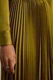 Naxos Olive Satin Shirt Maxi Dress With Pleated Skirt
