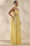 Lyvoria Lemon Bandeau Maxi Dress With Mesh Detail And Scarf