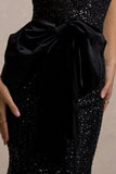 Adee Black Sequin Velvet Halter Neck Midi Dress With Bow