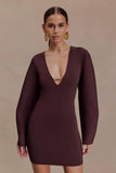 Billy Balloon Sleeve Knit Mini Dress Dark Chocolate