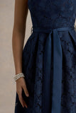 Shania Navy Lace Bandeau Skater Midi Dress