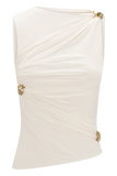 Amia Slinky Sleeveless Top With Hardware Ivory