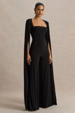 Zara Black Square Neck Jumpsuit With Cape Sleeves