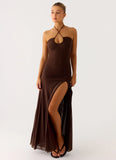 Callie Ruched Maxi Dress Chocolate
