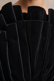 Polly Black Velvet Ruffled Strapless Mini Dress