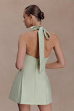 Nelly Halter Neck Cotton Mini Dress Sage